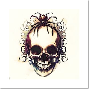 Skull, spider, vintage, retro, Victorian gothic, spider, Halloween, creepy Posters and Art